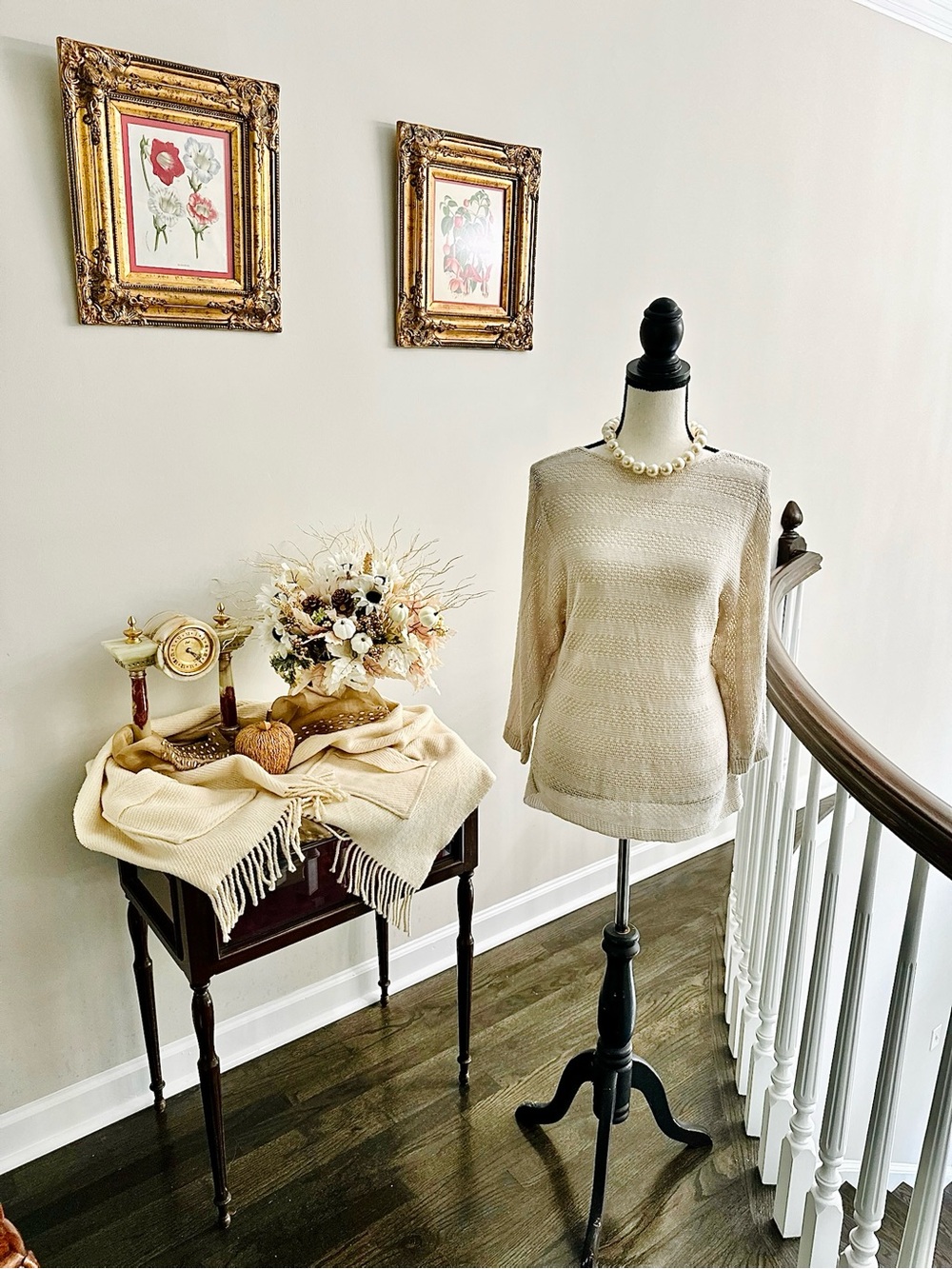 Tahari Cream Open Knit Linen Top